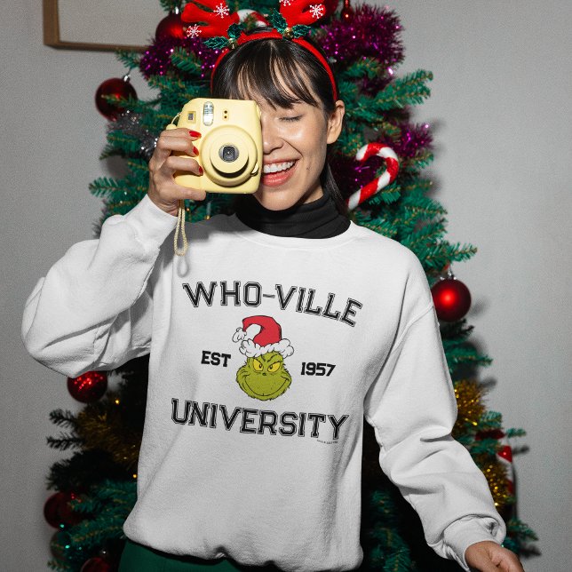 Grinch | Who-ville University Est 1957 Sweatshirt (Person wearing sweater)