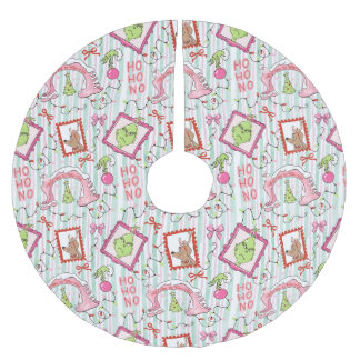 Grinchmas in Who-ville pink and green wrapping pap Brushed Polyester Tree Skirt