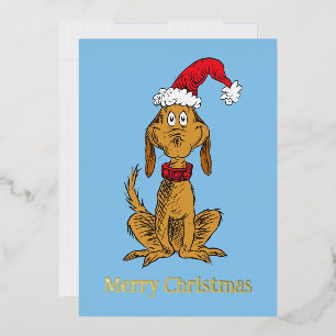 Grinch's Max Santa Claus Hat Foil Holiday Card
