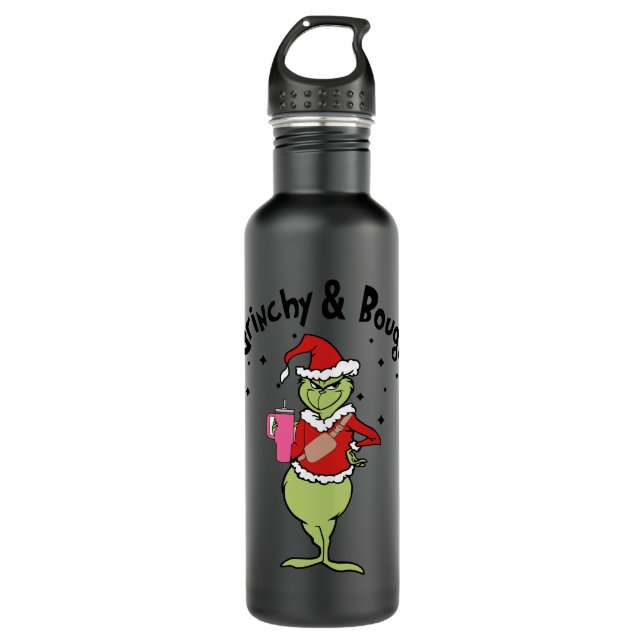 grinchy and bougie stainless steel water bottle (Front)