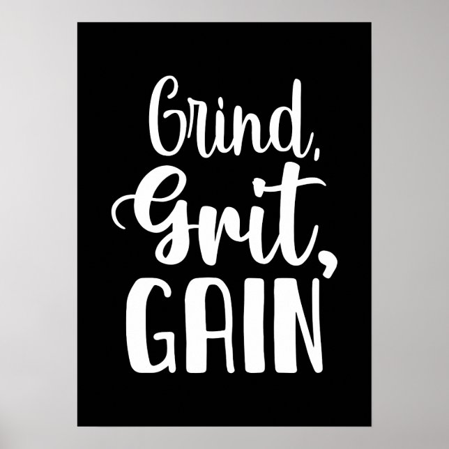 Grind, Grit, Gain, Hustle, Gym, Success Motivation Poster (Front)