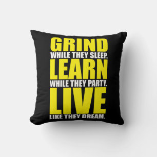 Grind, Learn, Live - Motivational Throw Pillow