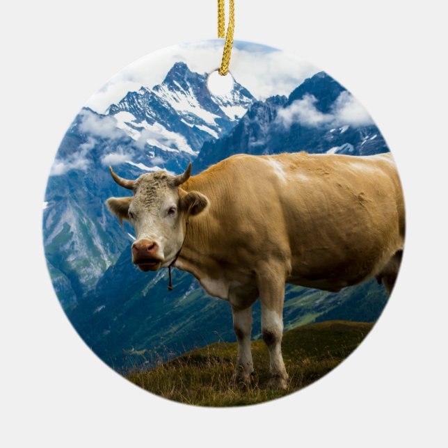 Grindelwald Cow - Bernese Alps - Switzerland Ceramic Ornament (Front)