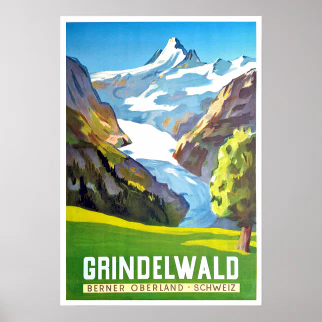 Grindelwald, mountain peak, Switzerland, vintage Poster Zazzle