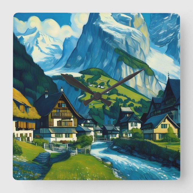 Grindelwald Switzerland Art Square Wall Clock (Front)