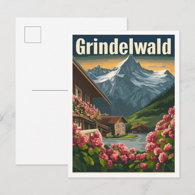 Grindelwald Switzerland Art Vintage Travel  Postcard (Front/Back)