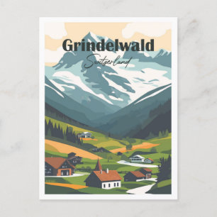 Grindelwald Switzerland Artwork Travel Postcard