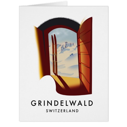 Grindelwald Switzerland ski poster Cards (Front)