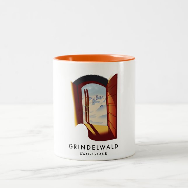 Grindelwald Switzerland ski poster Two-Tone Coffee Mug (Center)