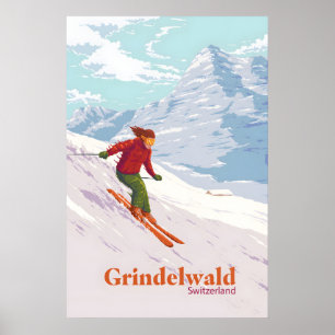 Grindelwald Switzerland Ski Resort Travel Poster