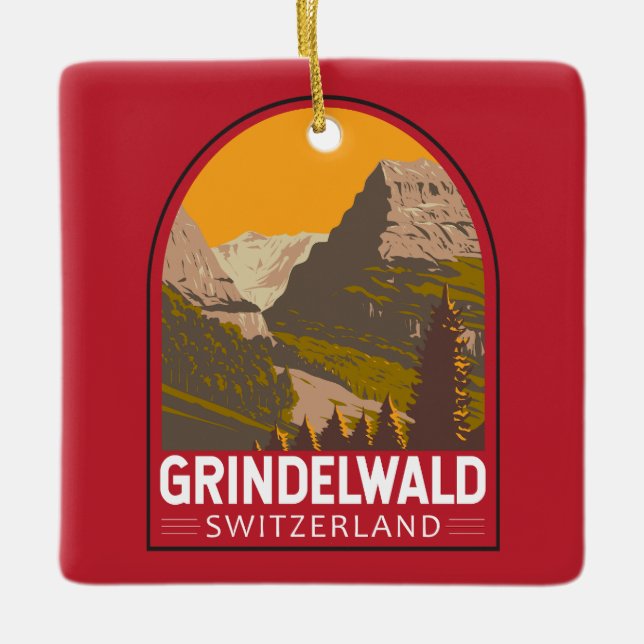 Grindelwald Switzerland Travel Art Vintage Ceramic Ornament (Front)