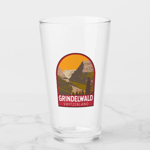 Grindelwald Switzerland Travel Art Vintage Glass