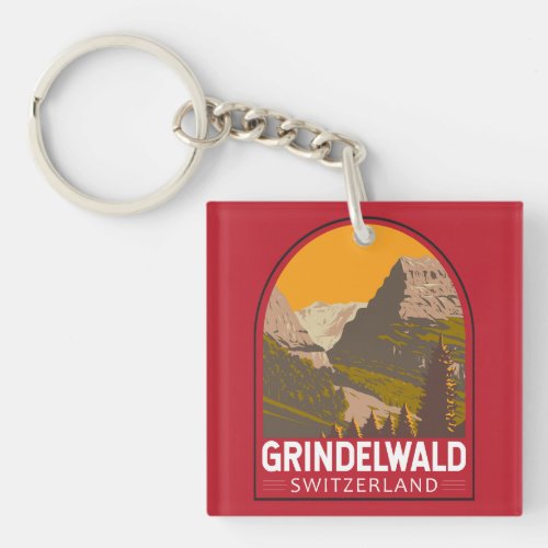 Grindelwald Switzerland Travel Art Vintage Keychain