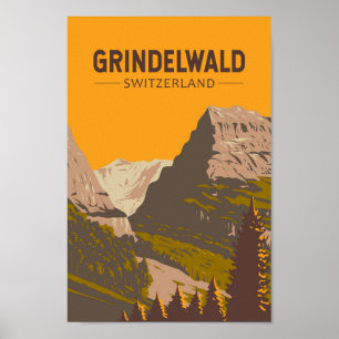 Grindelwald Switzerland Travel Art Vintage Poster