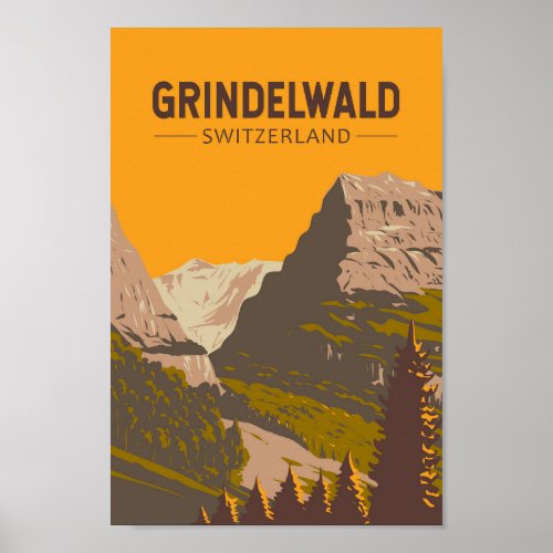 Grindelwald Switzerland Travel Art Vintage Poster