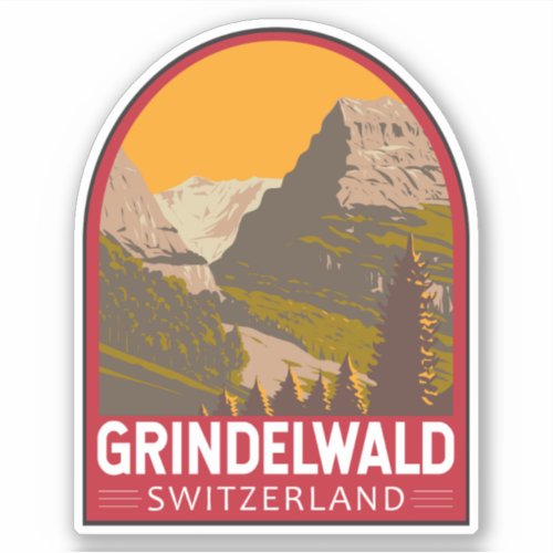 Grindelwald Switzerland Travel Art Vintage Sticker