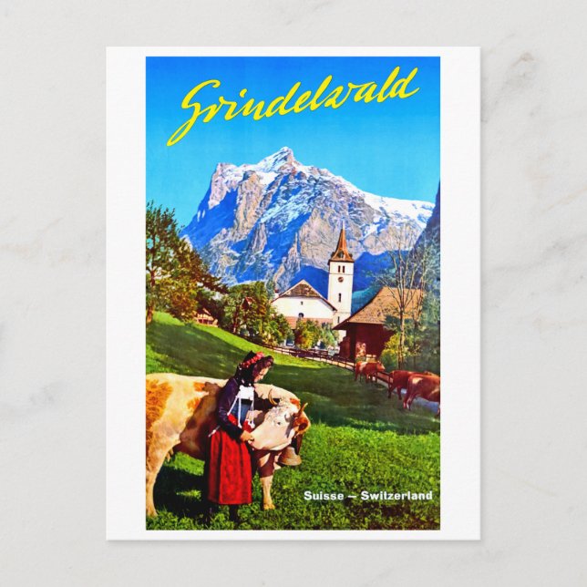 Grindelwald, village, switzerland, spring, vintage postcard (Front)