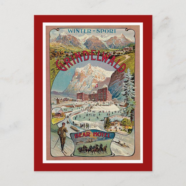 Grindelwald Winter-Sport Vintage Travel Poster Postcard (Front)