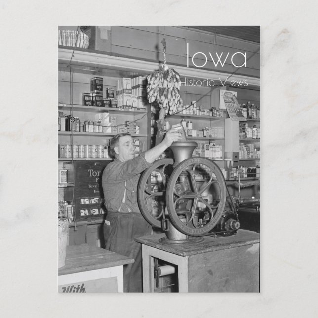 Grinding Coffee in a General Store Postcard (Front)