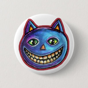 Grinning Blue Cat Vintage Halloweenies Button