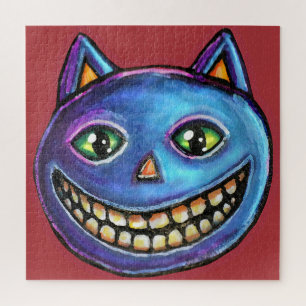 Grinning Blue Cat Vintage Halloweenies Jigsaw Puzzle