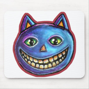 Grinning Blue Cat Vintage Halloweenies Mouse Pad