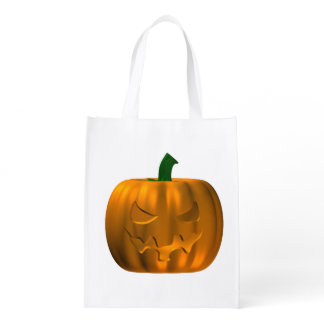 Grinning Carved Pumpkin Reusable Grocery Bag