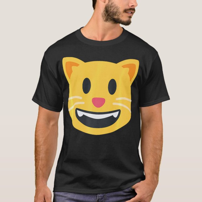 Grinning Cat Emoticon happy smiling Face T-Shirt (Front)