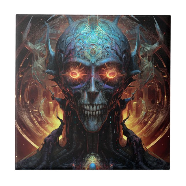 Grinning Evil Alien Man Sci-Fi Art Ceramic Tile (Front)