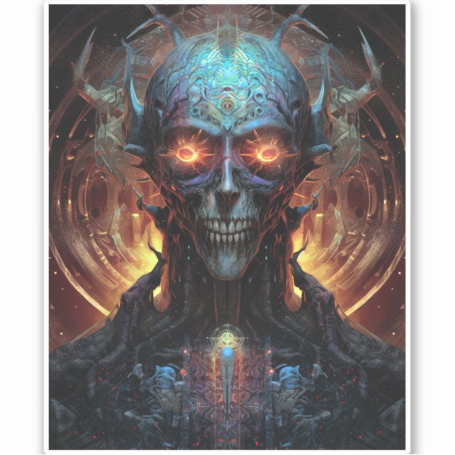 Grinning Evil Alien Man Sci-Fi Art Sticker (Front)