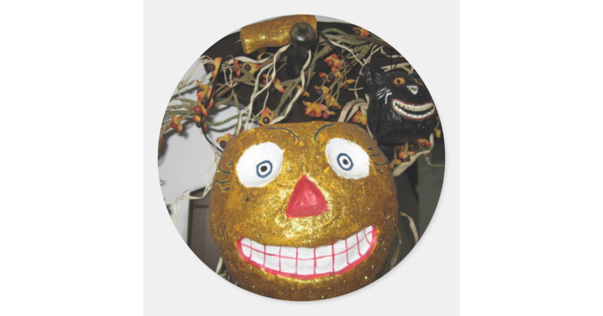 Grinning face classic round sticker | Zazzle