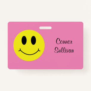 Grinning Face Classic with First Last Name Badge