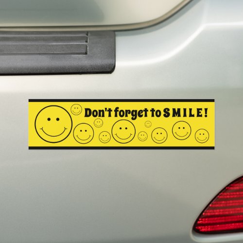 Grinning Face Dont Forget to SMILE Yellow Bumper Sticker