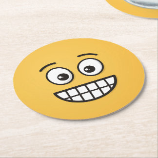 Grinning Face with Open Eyes Round Paper Coaster