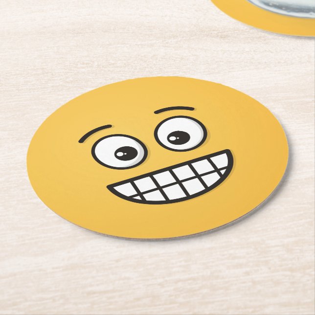 Grinning Face with Open Eyes Round Paper Coaster (Angled)