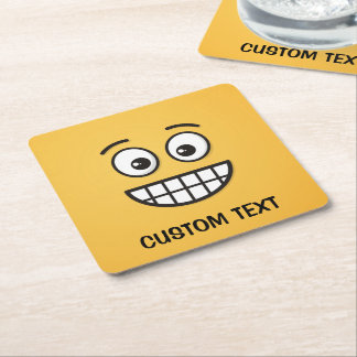 Grinning Face with Open Eyes Square Paper Coaster