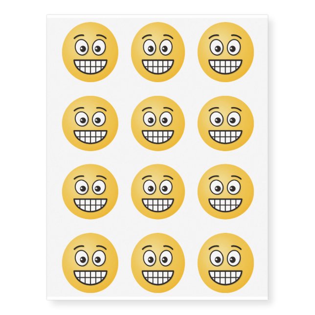 Grinning Face with Open Eyes Temporary Tattoos (Front)