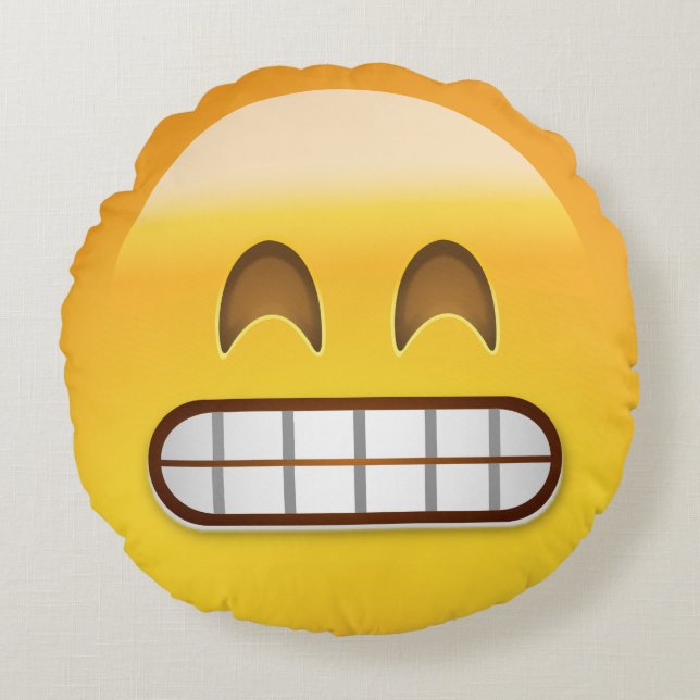 Grinning Face With Smiling Eyes Emoji Round Pillow (Front)