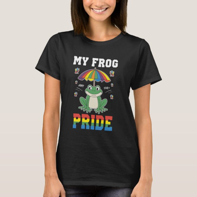 Grinning Frog Under Rainbow Umbrella T-Shirt (Front)