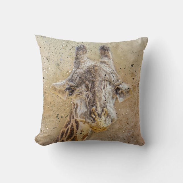 Grinning Giraffe Photography Modern Watercolor Throw Pillow (Front)