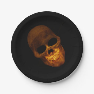 Grinning Gold Skull Halloween Party Paper Plates