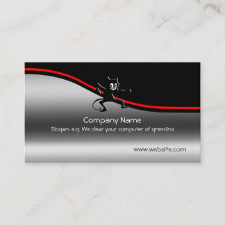Grinning Gremlin Imp, red swoosh, metallic-look Business Card