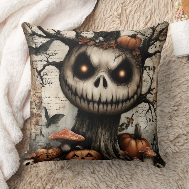 Grinning Grove – Where Shadows Smile Throw Pillow (Blanket)