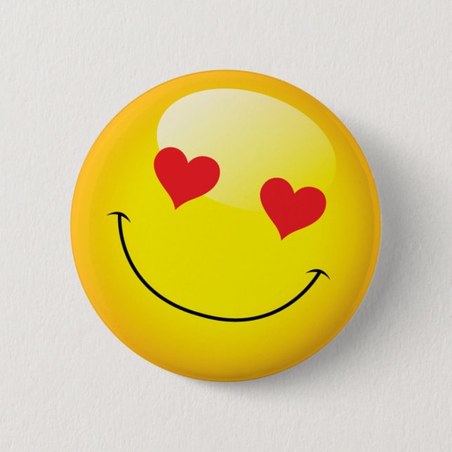 Grinning Happy Love Heart Emoji Man Face Party Pinback Button (Front)