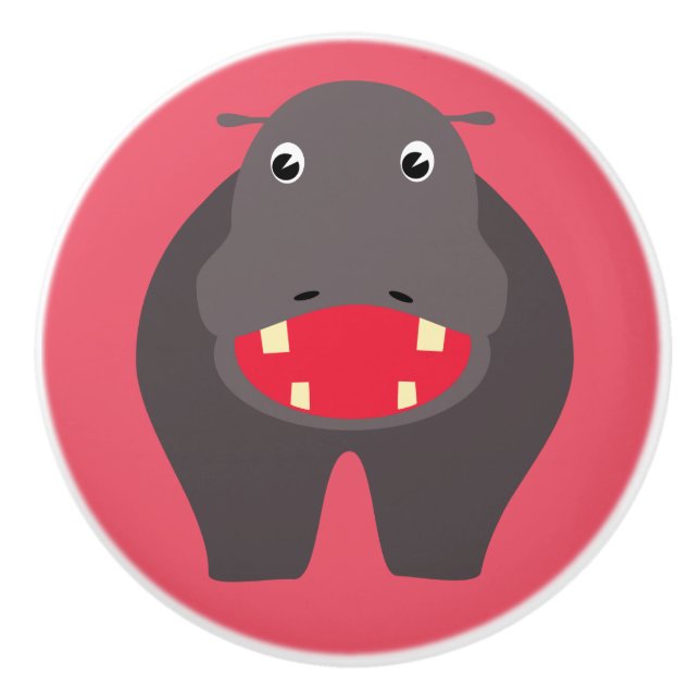 Grinning hippo ceramic knob (Front)