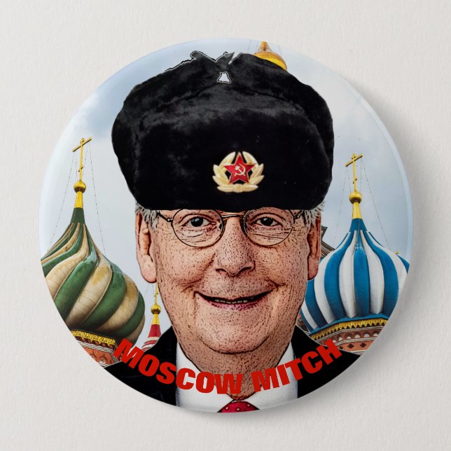 Grinning Moscow Mitch McConnell Button (Front)