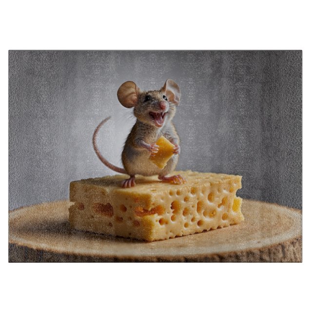 Grinning Mouse and Cheese Cutting Board (Front)