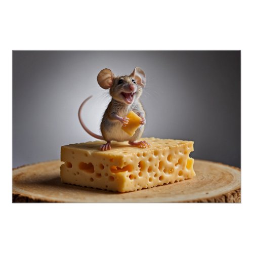 Grinning Mouse and Cheese Poster