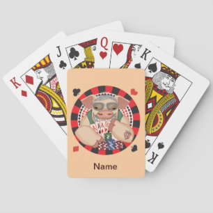 Grinning poker pig cards