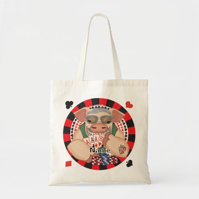 Grinning poker pig tote bag (Front)